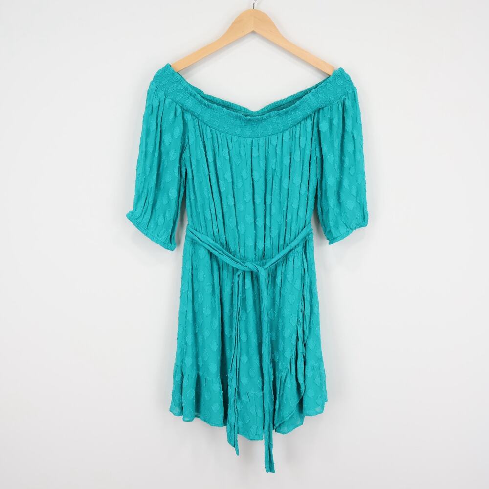 Lilly Pulitzer Off Shoulder Rochelle Dress Romper With Belt Water Lily Green M - Picture 2 of 6
